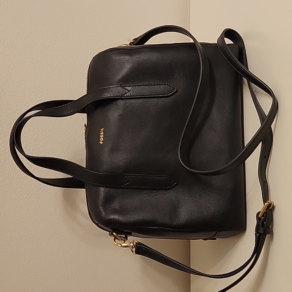 Fossil Sydney Satchel Crossbody Black leather New